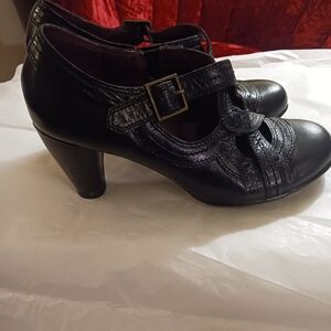 Clark cris cross strap black leather heels